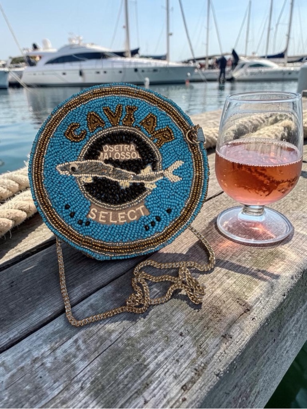 Hand Crafted Turquoise Caviar Beaded Round Crossbody Purse
